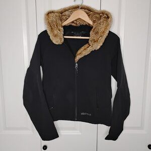Marmot Women's Black Furlong Faux Fur Trim Hooded Windbreaker Jacket Size M